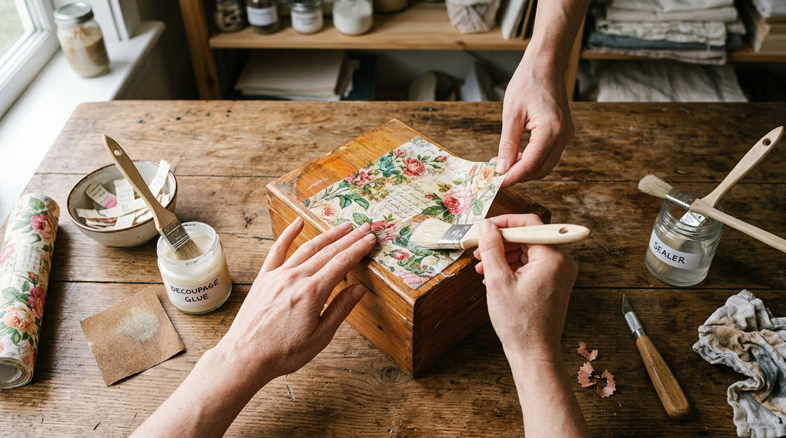 Decoupage na drevo: Kompletný návod na prípravu, lepenie a lakovanie