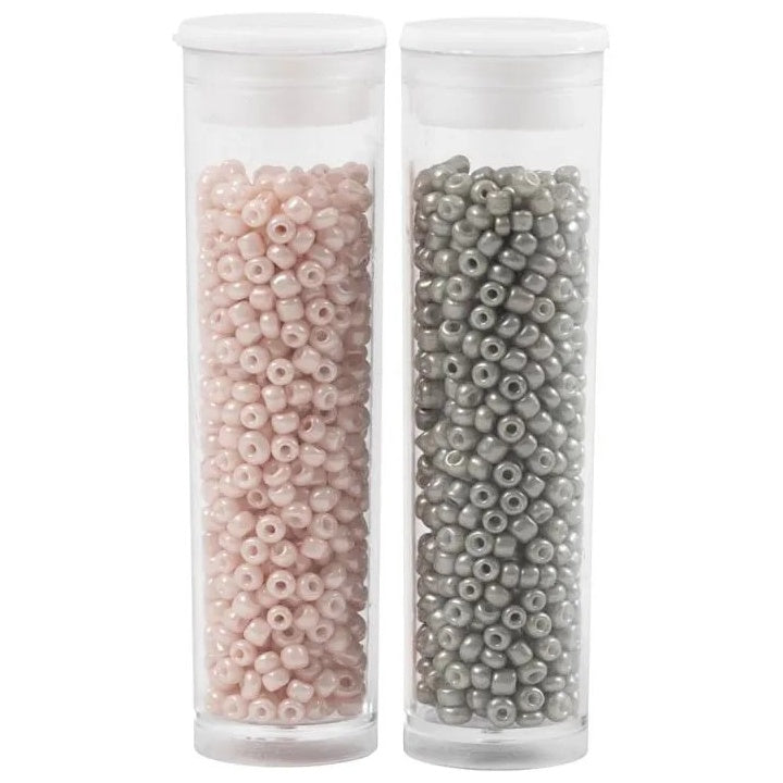 Rokajlové korálky 1,7 mm, sada 2x7 g – Svetlosivá s ružovou