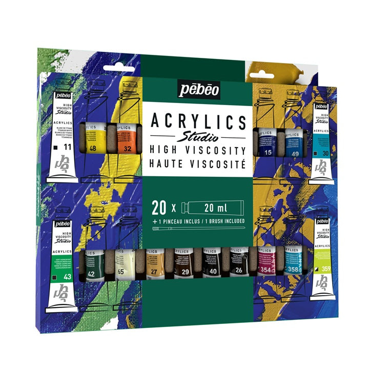 Akrylové farby Pebeo Studio High Viscosity so štetcom 20x20 ml