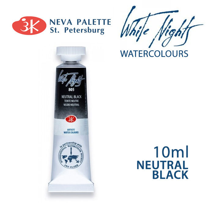 Akvarelová farba White Nights 10 ml | rôzne odtiene - Neutrálna čierna