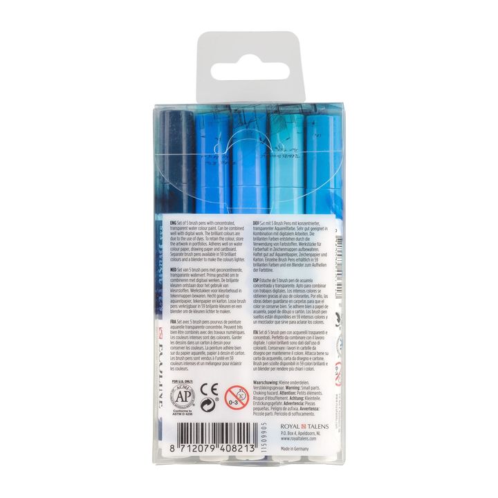 Akvarelové perá Ecoline Brush Pen Blue — obrázok 3