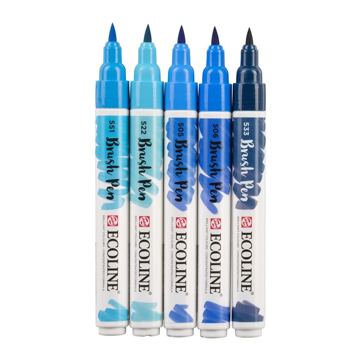 Akvarelové perá Ecoline Brush Pen Blue — obrázok 4