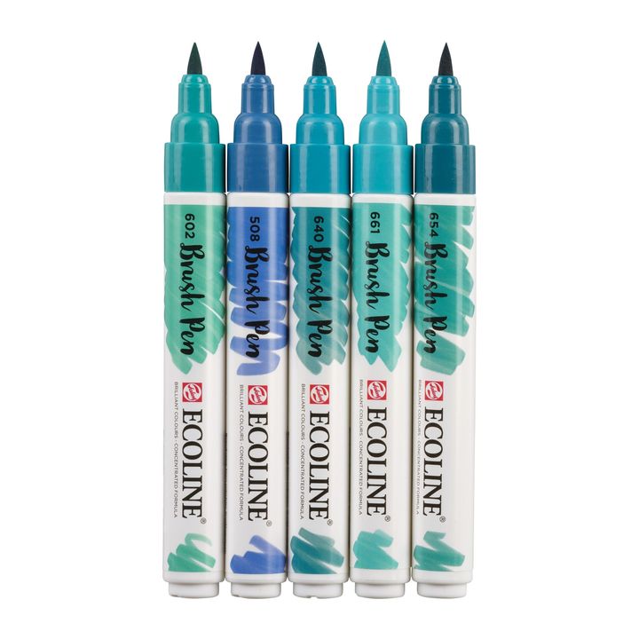 Akvarelové perá Ecoline Brush Pen Green Blue — obrázok 3