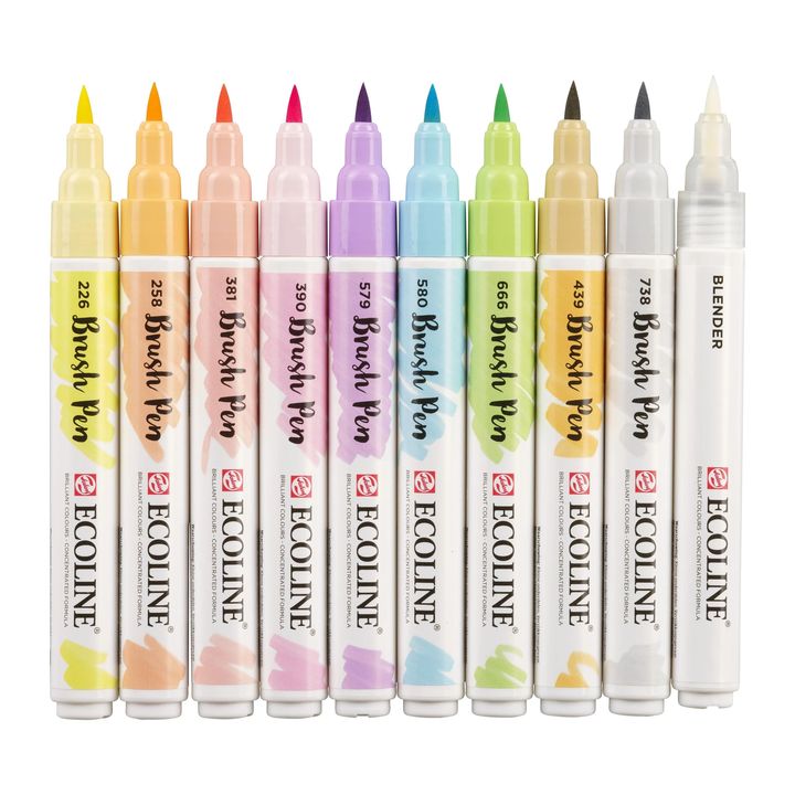 Akvarelové perá Ecoline Brush Pen pastelové 10 ks — obrázok 2