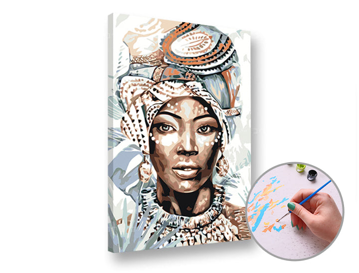 Maľovanie podľa čísel AFRICKÁ ŽENA – stredná náročnosť | rôzne rozmery a možnosť rámovania — obrázok 1