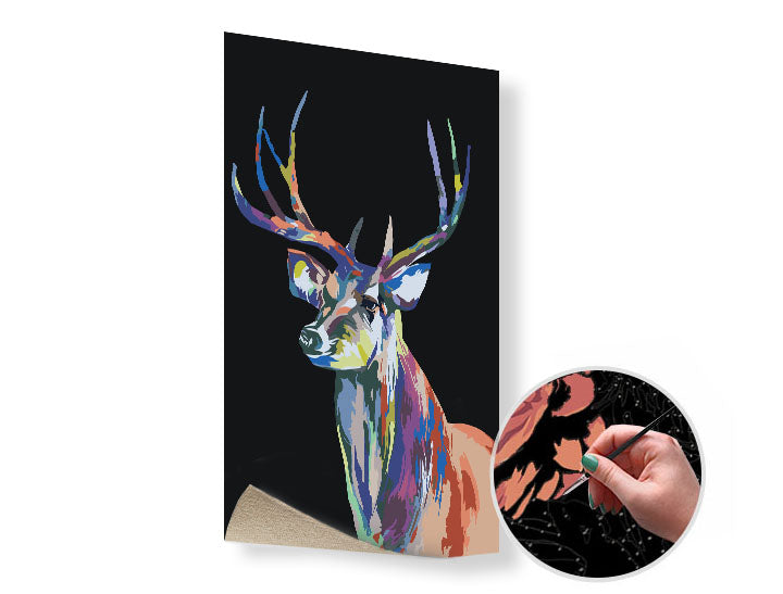 Maľovanie podľa čísel FAREBNÝ DEER | nízka obtiažnosť SPECIAL BLACK EDITION — obrázok 3