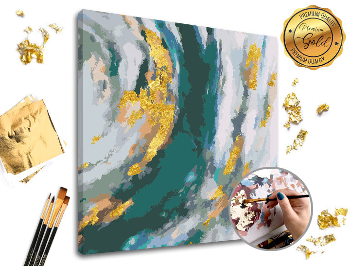 Maľovanie podľa čísel PREMIUM GOLD – Tyrkysová fantázia — obrázok 1