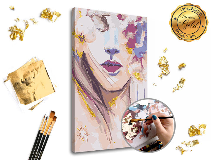 Maľovanie podľa čísel PREMIUM GOLD | Žena s kvetinami — obrázok 1