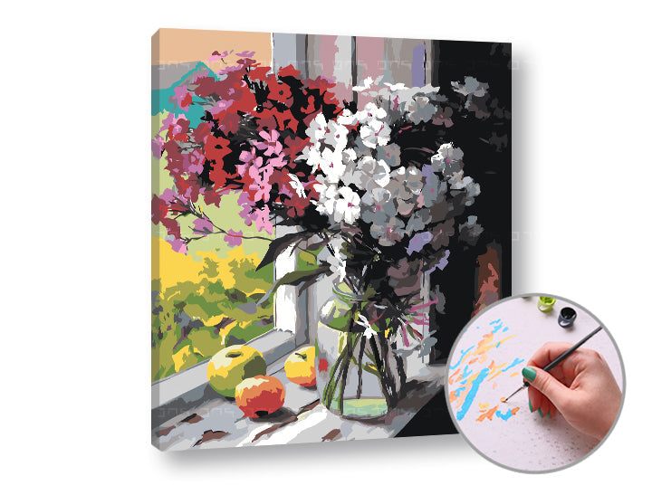 Malen nach Zahlen BLICK AUS DEM FENSTER | Mittlerer Schwierigkeitsgrad | ARTMIE