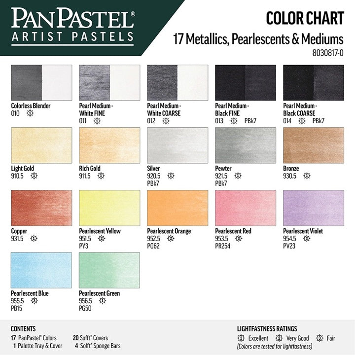 PanPastel sada metalických a perleťových pastelov a médií Golden - 17 ks — obrázok 2