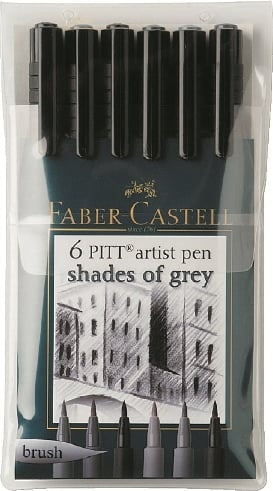 PITT umelecké perá set 6 odtienov sivej