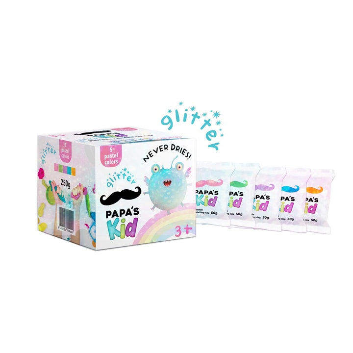 Plastelína pre deti Papa's Kid pastelová a glitrová sada 5 x 50 g