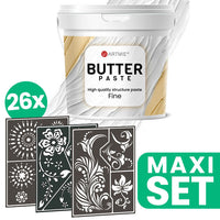 Reliéfna pasta ARTMIE BUTTER + sada šablón na maľovanie FOLK ART motív - 26 ks