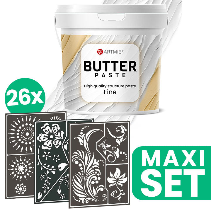 Reliéfna pasta ARTMIE BUTTER + sada šablón na maľovanie FOLK ART motív - 26 ks
