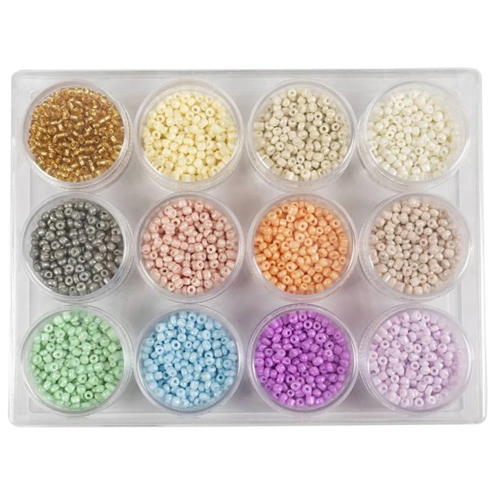 Rokajlové korálky, pastelové farby, 3 mm, sada 12x17 g — obrázok 1