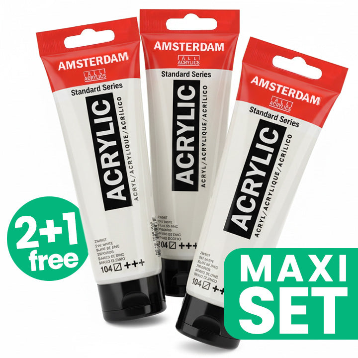 Sada 3 akrylových farieb Amsterdam – 2 + 1 zadarmo | Titánová biela — obrázok 1