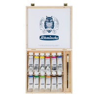 Sada akrylových farieb a štetca v drevenom boxe Schmincke AKADEMIE 12 x 60 ml