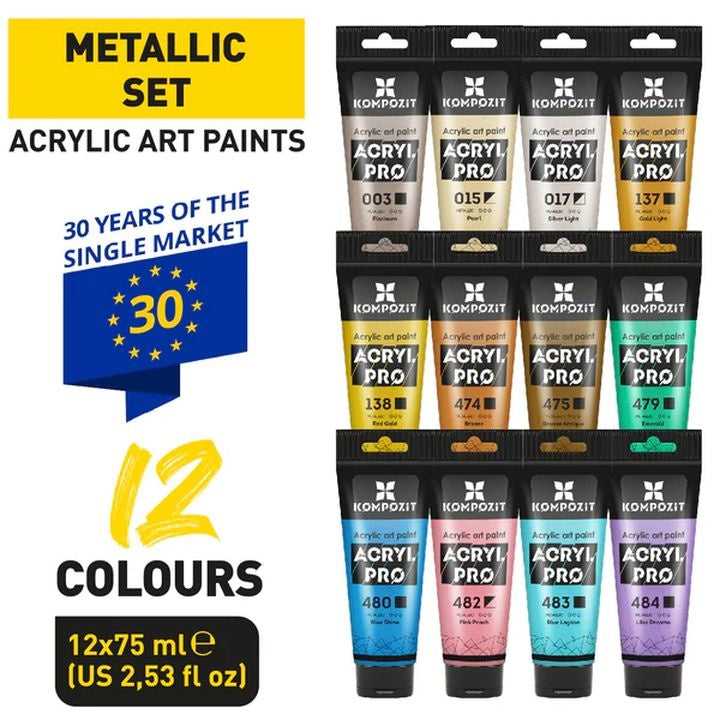 Sada akrylových farieb ACRYL PRO METALLIC 12x75 ml — obrázok 3