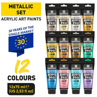 Sada akrylových farieb ACRYL PRO METALLIC 12x75 ml — obrázok 3