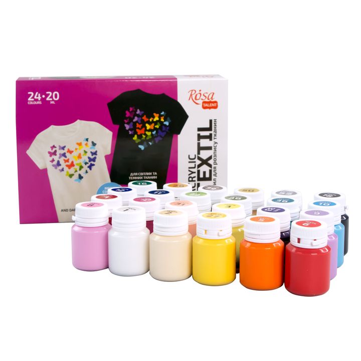 Sada akrylových farieb na textil HEART ROSA TALENT 24x20 ml — obrázok 1