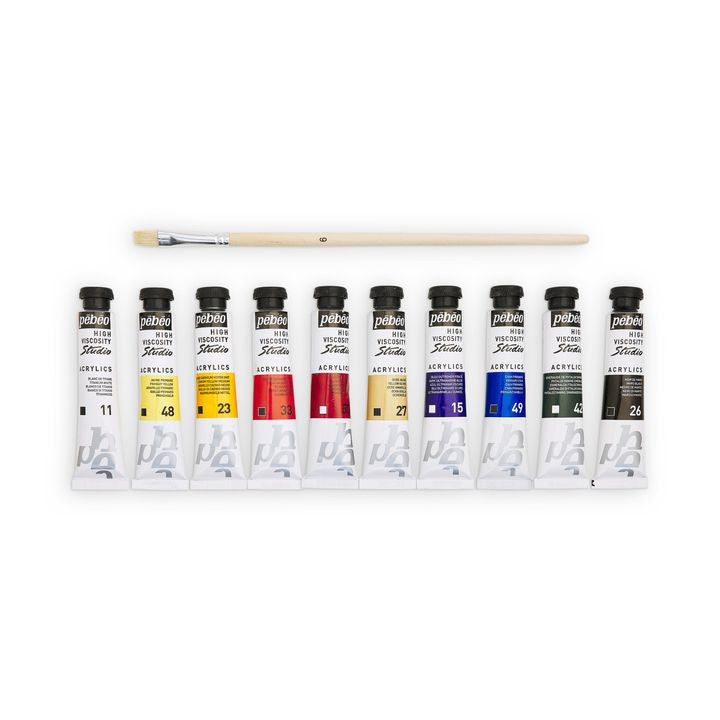 Sada akrylových farieb Pebeo STUDIO 10x20 ml + štetec — obrázok 2