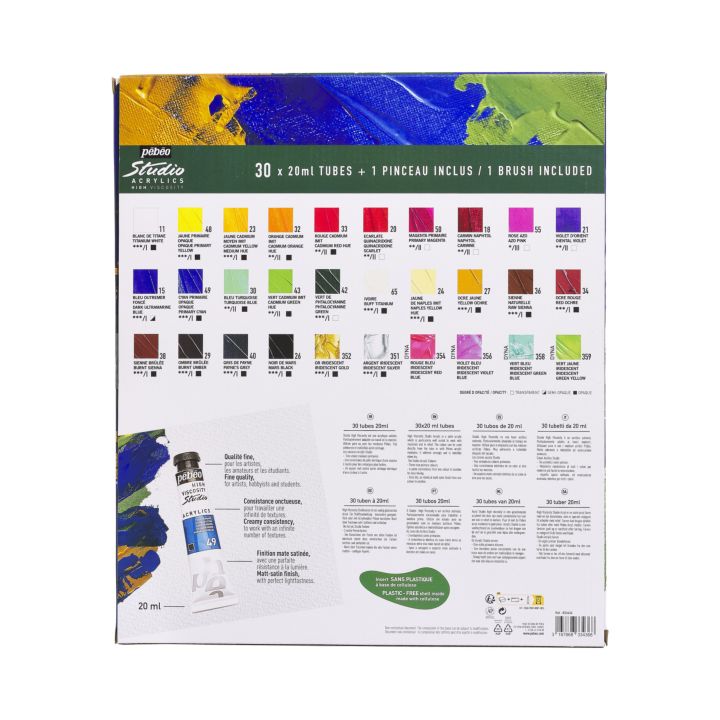 Sada akrylových farieb Pebeo Studio Acrylics 30x20 ml + 1 štetec — obrázok 4