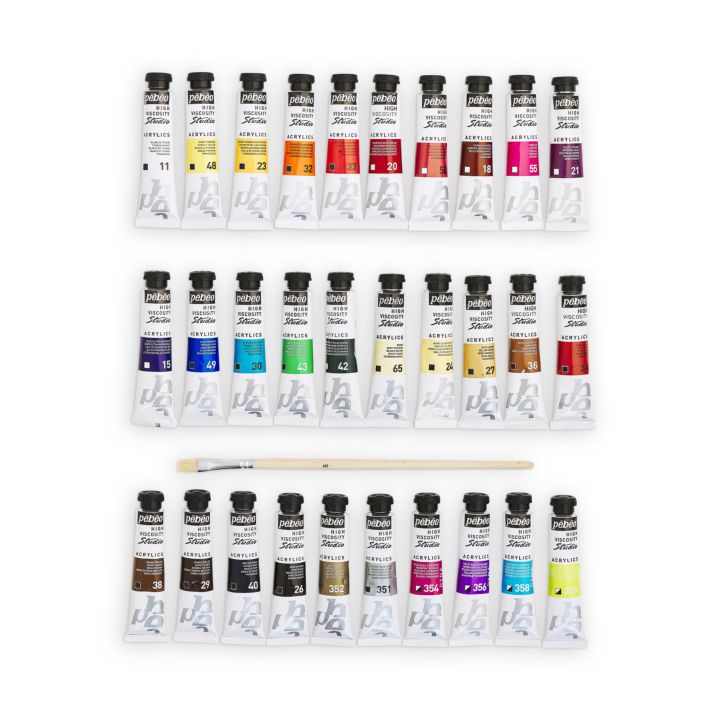 Sada akrylových farieb Pebeo Studio Acrylics 30x20 ml + 1 štetec — obrázok 1