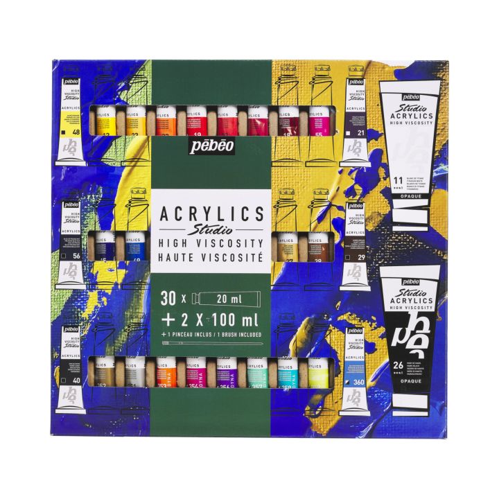 Sada akrylových farieb Pebeo Studio Acrylics 30x20 ml + 2x100 ml + 1 štetec — obrázok 1