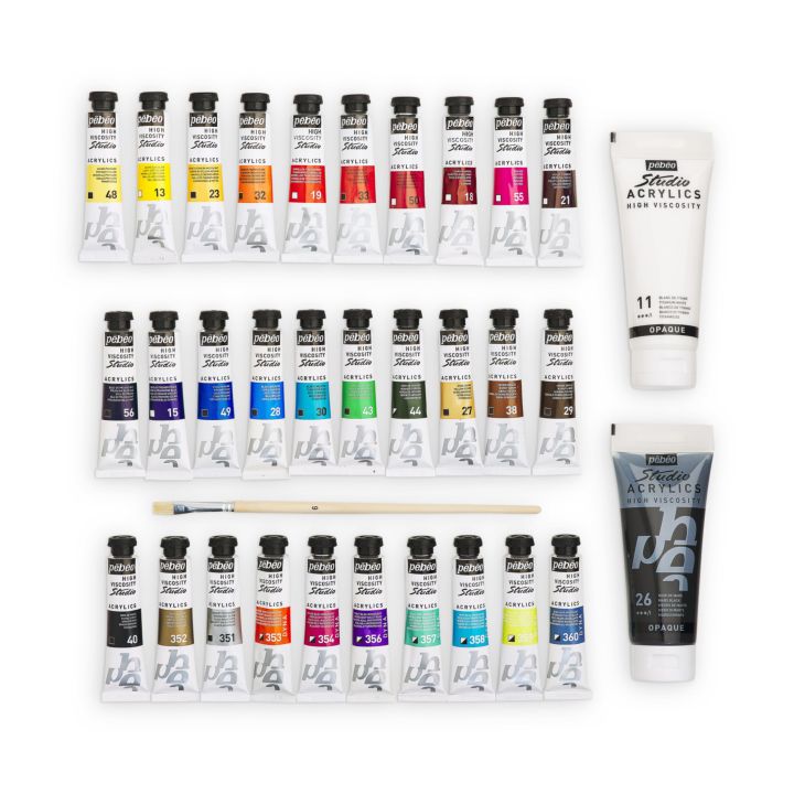 Sada akrylových farieb Pebeo Studio Acrylics 30x20 ml + 2x100 ml + 1 štetec — obrázok 2