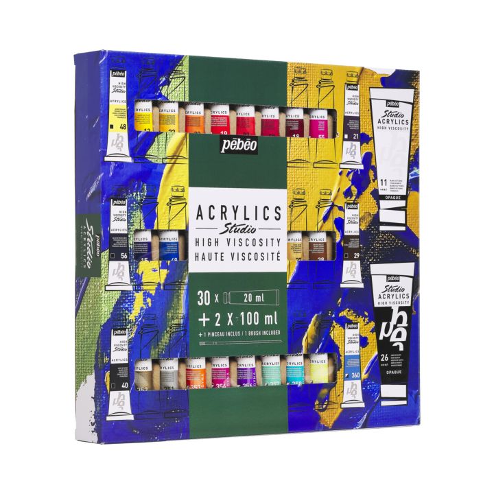Sada akrylových farieb Pebeo Studio Acrylics 30x20 ml + 2x100 ml + 1 štetec — obrázok 4