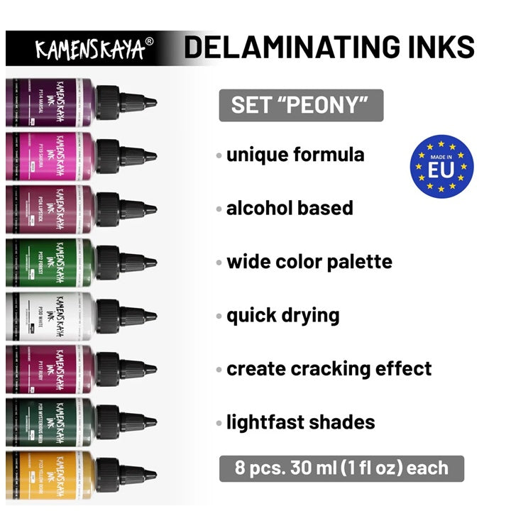 Sada delaminačných atramentov KAMENSKAYA 'Peony' 8x30 ml — obrázok 2