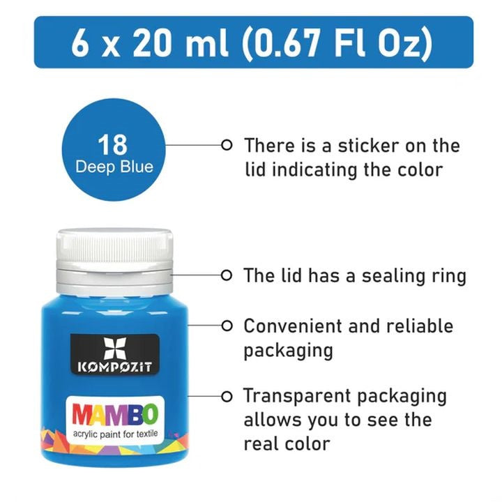 Sada farieb na textil a kožu MAMBO Kompozit 6х20 ml — obrázok 6