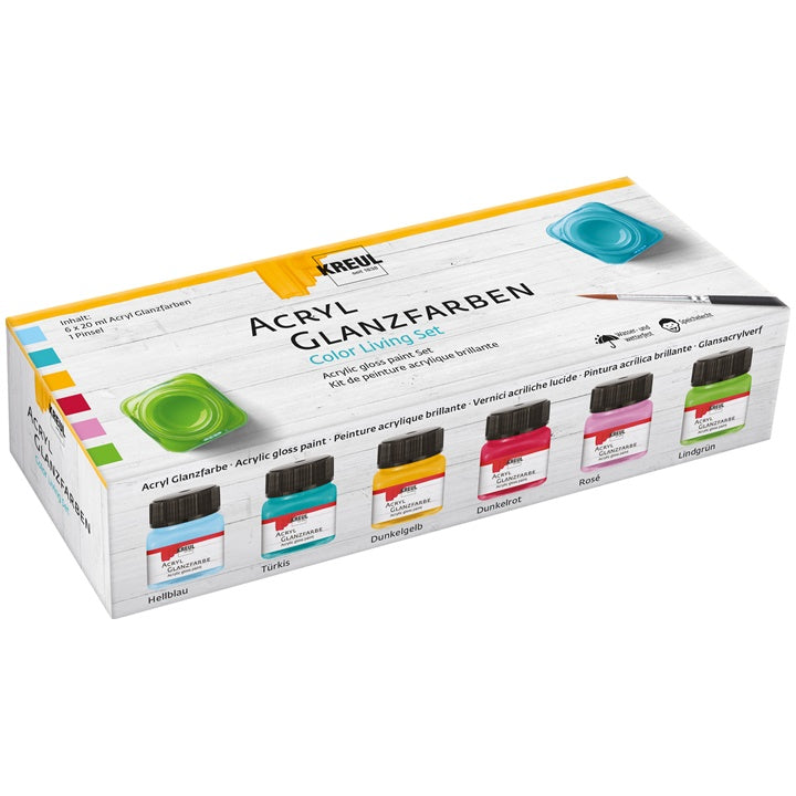 Sada lesklých akrylových farieb  KREUL  6 x 20 ml + štetec — obrázok 2