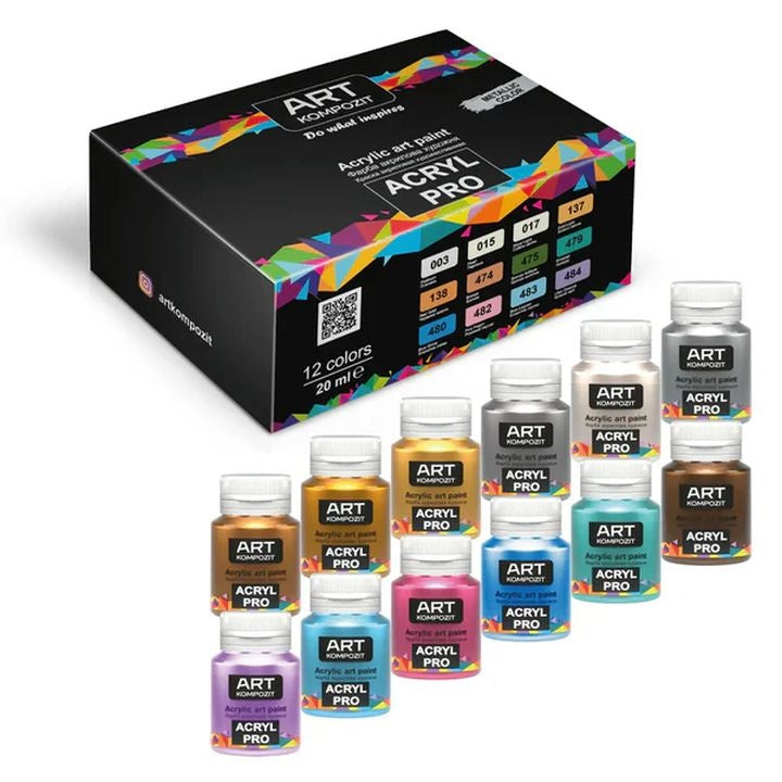 Sada metalických akrylových farieb ACRYL PRO Kompozit 12x20 ml