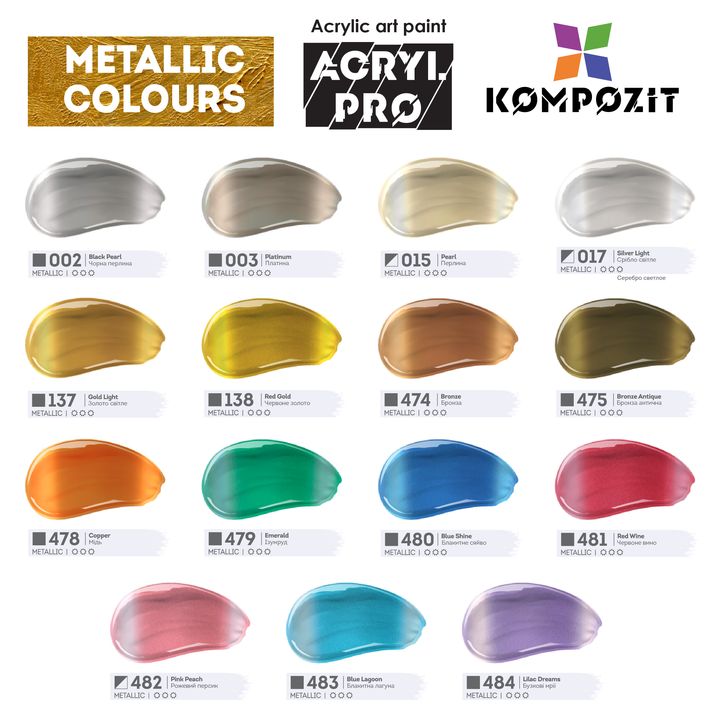 Sada metalických akrylových farieb ACRYL PRO Kompozit 15x75 ml — obrázok 3