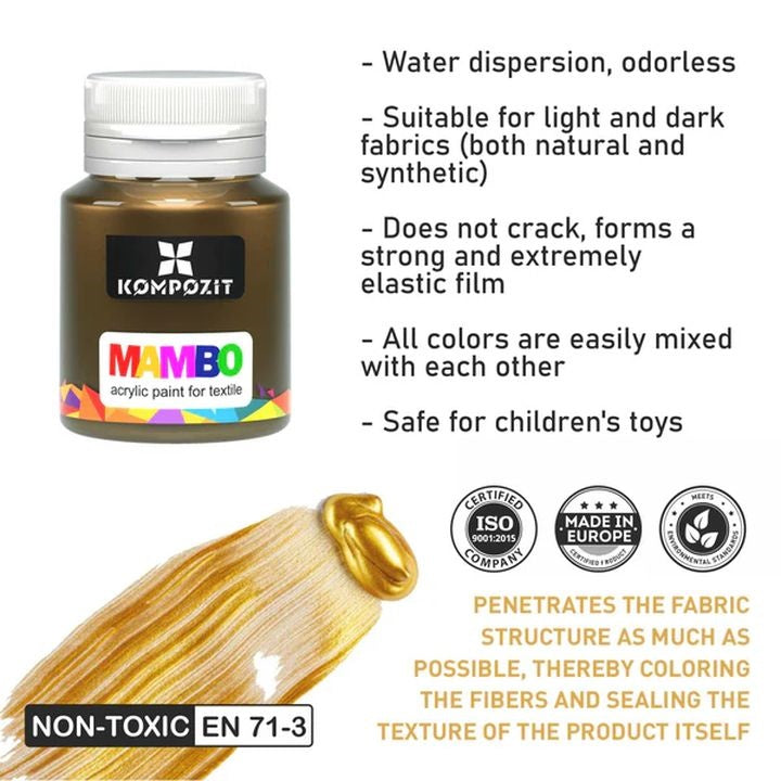 Sada metalických farieb na textil a kožu MAMBO Kompozit 6х20 ml — obrázok 4