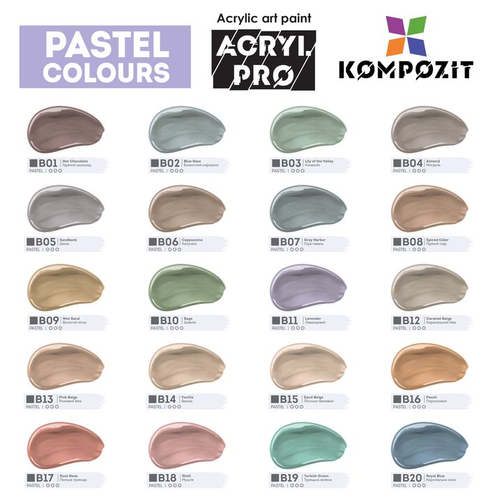 Sada pastelových akrylových farieb ACRYL PRO Kompozit 20х75 ml — obrázok 2