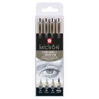 Sada technických pier Sakura Pigma Micron 3 fineliners a brush pen — obrázok 1