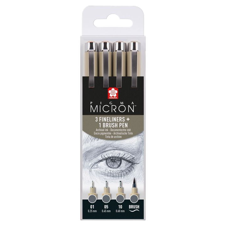 Sada technických pier Sakura Pigma Micron 3 fineliners a brush pen — obrázok 1