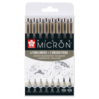 Sada technických pier Sakura Pigma Micron sivé odtiene 8 ks — obrázok 1