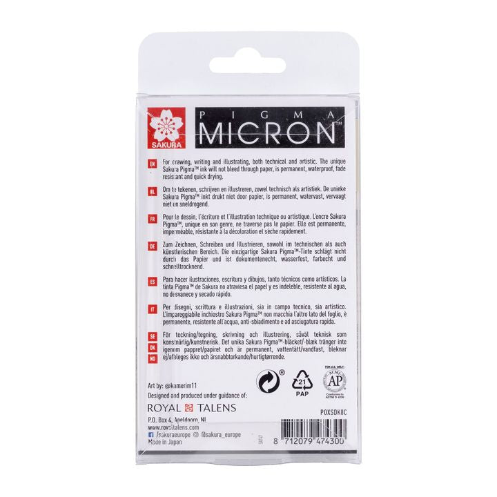 Sada technických pier Sakura Pigma Micron sivé odtiene 8 ks — obrázok 3