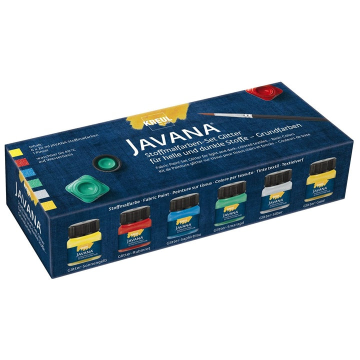 Sada trblietavých farieb na textil JAVANA KREUL - Basic Colors / 6ks