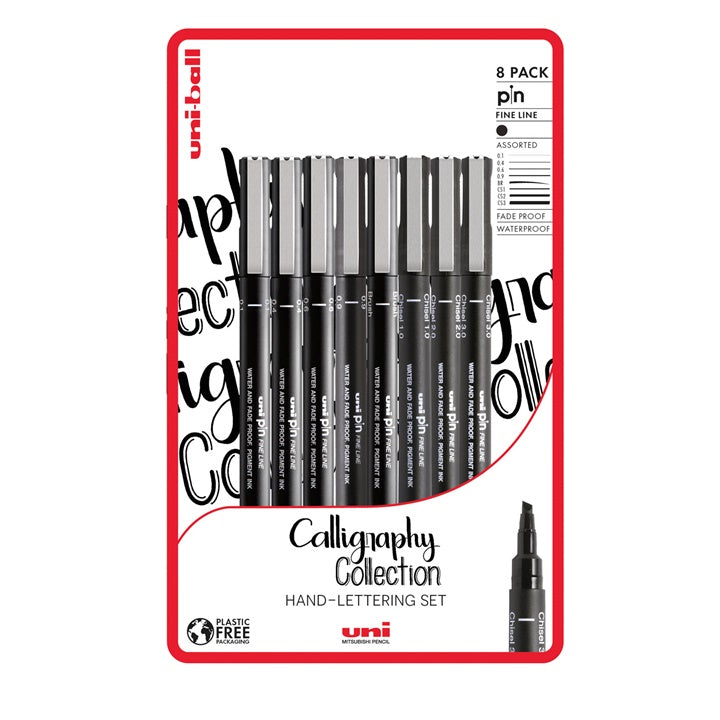 Sada UNI PIN popisovačov fineliner Calligraphy 8 ks — obrázok 1