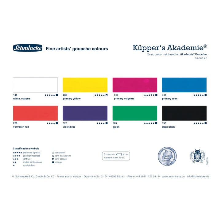 Sada základných gvašových farieb Schmincke AKADEMIE 8 x 60 ml — obrázok 2