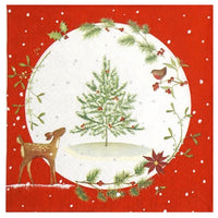 Servítky na dekupáž Fawn with Christmas Tree - 1 ks