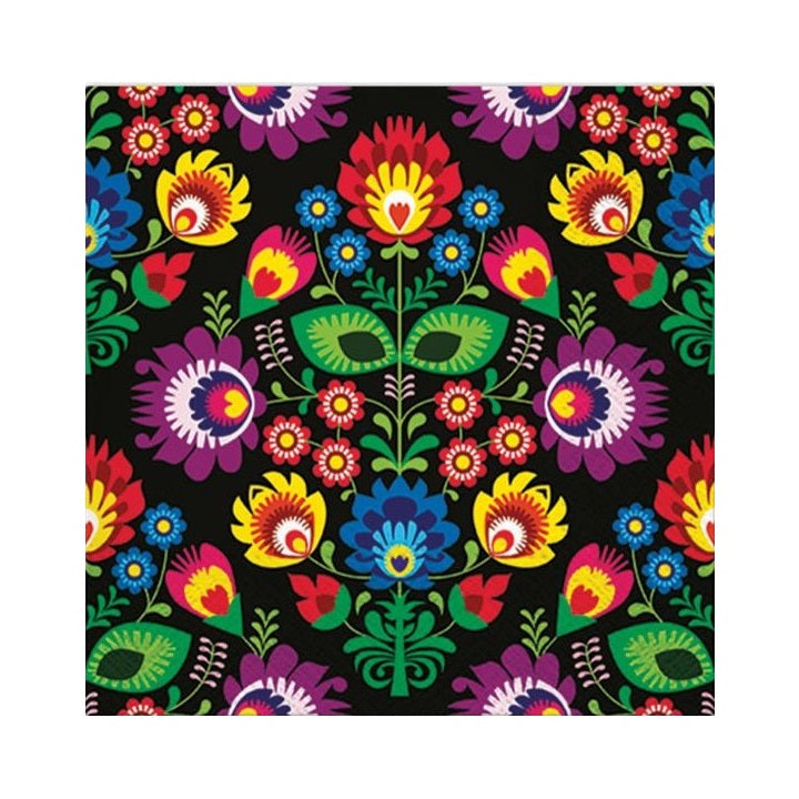 Servítky na dekupáž - Folky Style Black - 1 ks