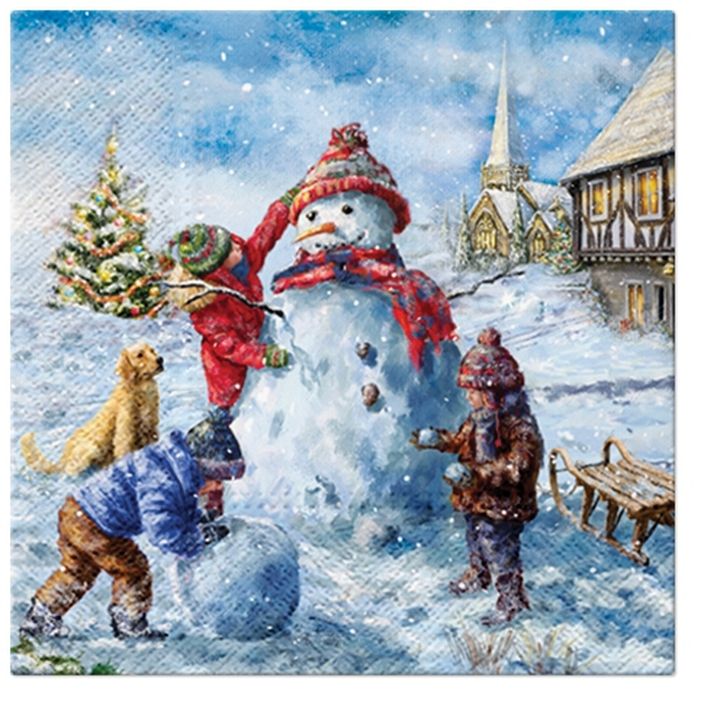 Servítky na dekupáž Snowman Fun - 1 ks