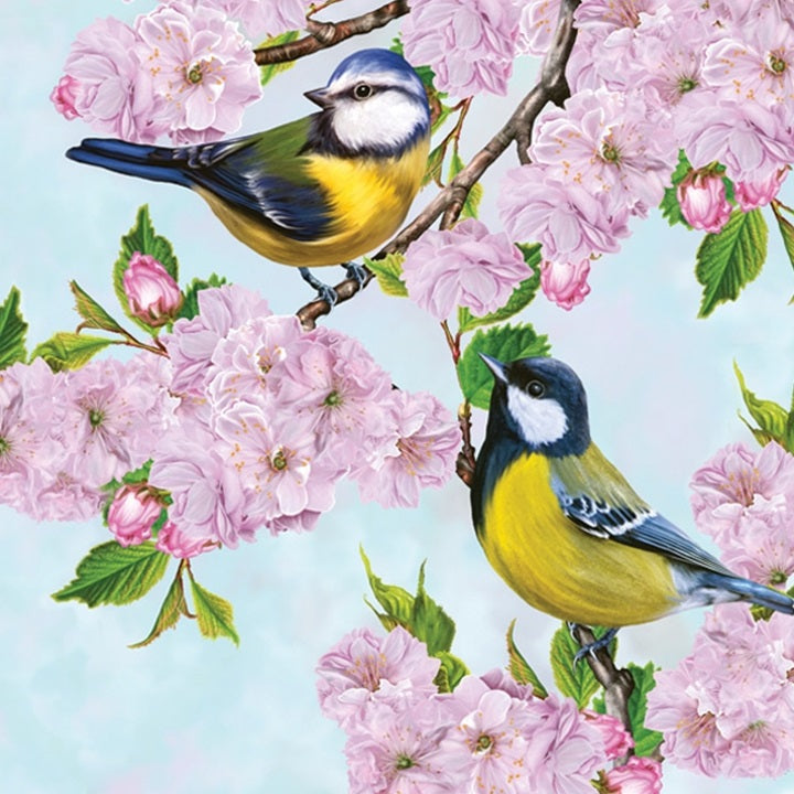 Servítky na dekupáž Tits on Cherry Blossom Twig - 1 ks
