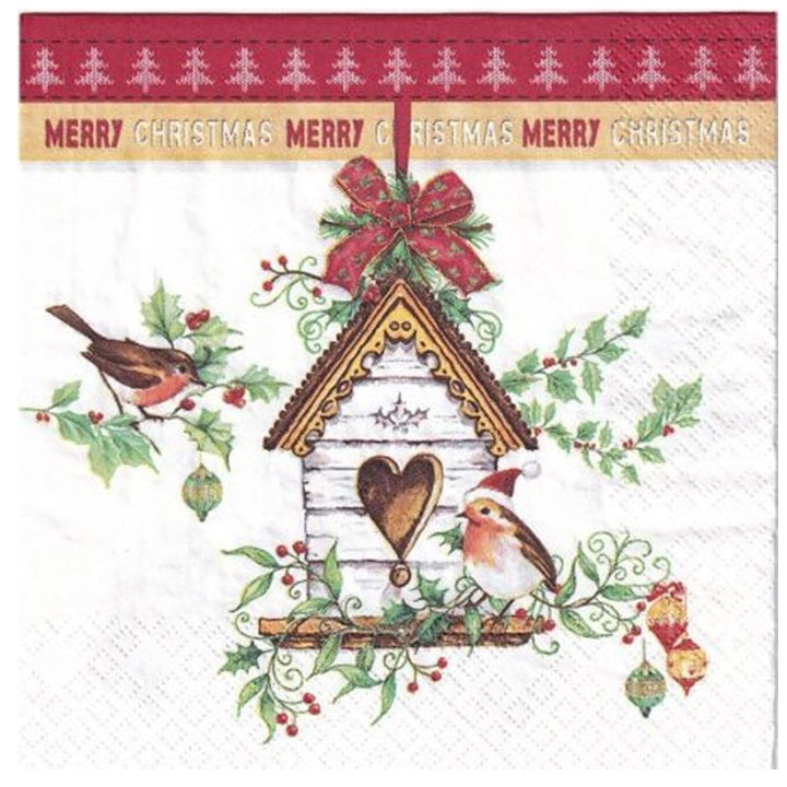 Servítky na dekupáž Xmas Bird House - 1 ks
