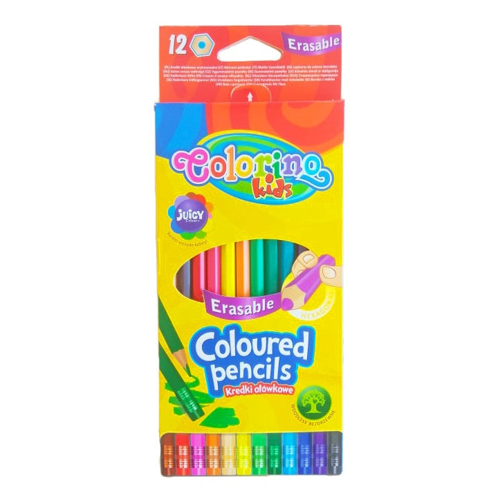 Šesťhranné farbičky s gumou Colorino 12 ks